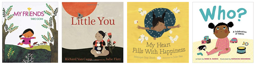 From left to right: My Friends, Little You, My heart fills with Happiness, Who? A celebration of babies